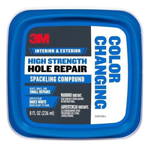 3M High Strength Color Changing Spackling Compound, 8 oz Tub, 2 Pack – Blue-to-White Drying Formula, Fast-Drying, No Shrink, Primer-Enhanced, Interior and Exterior Wall Repair, Easy Application - style: 2-Pack