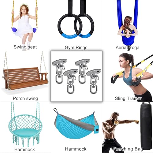 SELEWARE Ceiling Swing Mount Stainless Steel Swing Hangers Swing Hook 4 Pcs - color: Silver - 360° Swing Hanger ( 4 Pack )