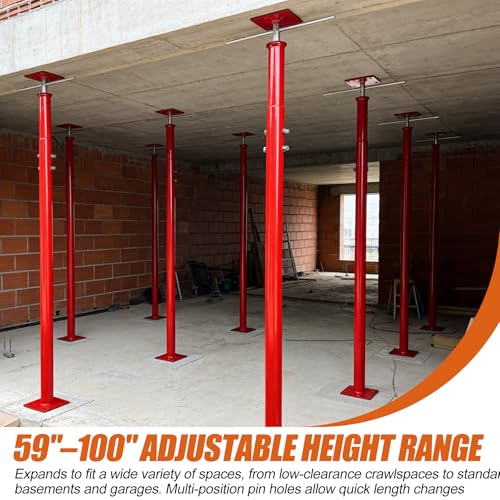 Adjustable House Jack Post, 55" - 100" Heavy Duty Steel Support Pole Jacks - color: Red