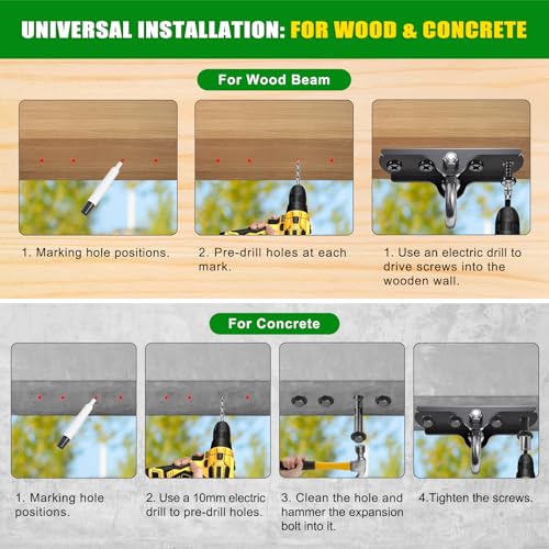 BeneLabel 2Pcs Heavy Duty Swing Hanger Ceiling Swing Mount 1000LBs Capacity - color: 180° D-ring Swing Hanger ( 2 Pack ) - Black Base
