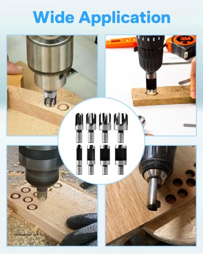 8-Piece Wood Plug Cutter Set, Straight & Tapered, 1/4-5/8 in - style: Round Shank