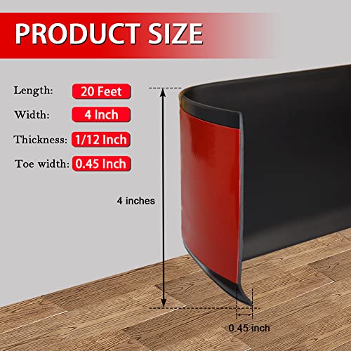 FONUNO Vinyl Wall Base Rubber Baseboard Molding Trim Self Adhesive 4" Wide - color: Black, size: 4in x 20ft
