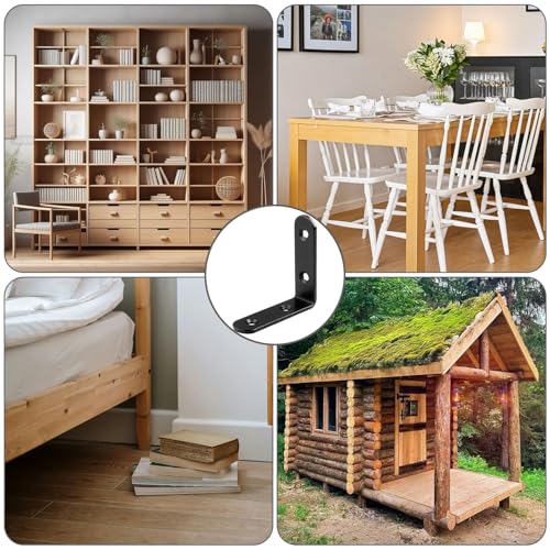 20 PCS Black Corner Brace 2.5''x 2.5'' Heavy Duty L Bracket Corner Braces with 80 pcs Screws, 3MM Thic Kness Joint Iron Metal Right Angle Brackets for Shelves, Wood Furniture - size: 65x65MM