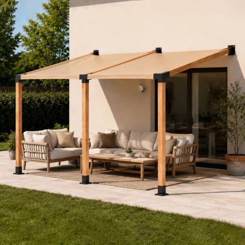 6 PCS Iron Pergola Brackets with 3 Post Bases & Covers - size: 12-Pc Wall Kit: 3Brackets+2Corners+1 4-Way+3Bases