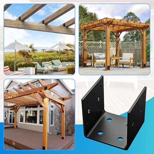 4Pcs Heavy Duty Post Base Brackets for Gazebo & Pergola - Fit 4 x 4 Post Anchor Connector, Thickened & Multi-Hole Design, Steel, Black - color: Post Base (4pcs)