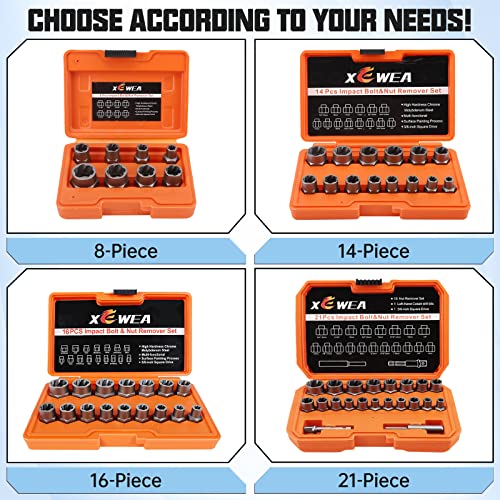 XEWEA 21PCS Bolt Nut Extractor Set, 3/8" Drive Easy Out Socket Remover - size: 21PCS