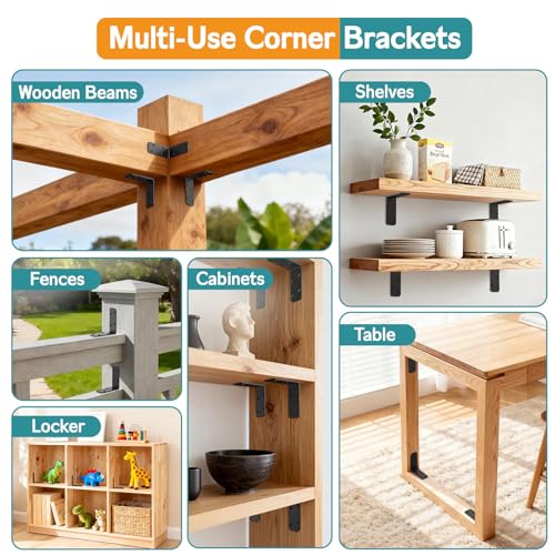 3"x3"x1.2" Steel L Bracket, 3mm Thick Black Angle Brackets 8-Pack - color: Black-8 Pcs
