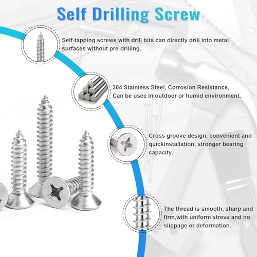 600PCS M3 M4 M5 M6 Stainless Steel Wood Screws Assortment Kit, 16 Sizes Round & Flat Head Metal Screws Self Tapping Screws Set for Wood Deck Drywall Concrete Screws, Length 6mm to 50mm - style: Silver Round & Flat Head 600PCS