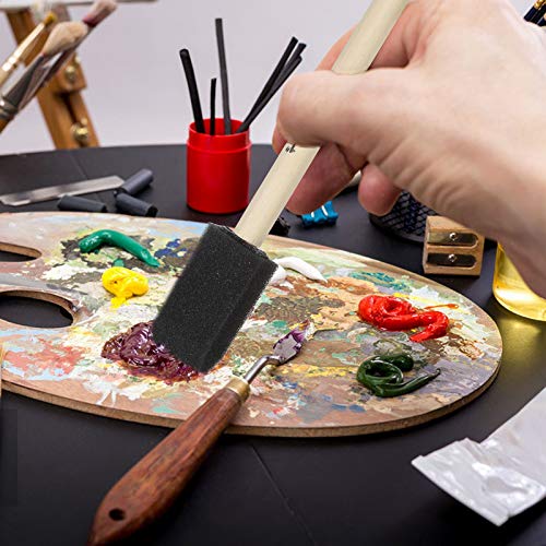 200 Pack 1 inch Foam Brush Sponge Wood Handle Paint Brush Foam Sponge Brush for Acrylics, Stains, Varnishes, Crafts - color: 200pcs-1inch