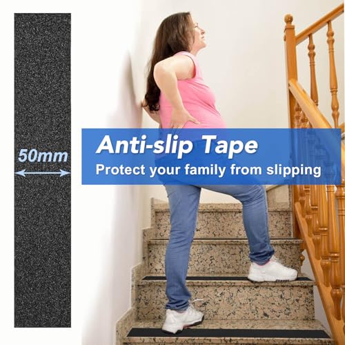 BOMEI PACK Anti Slip Traction Tape,2 Inch x 16.5 Ft,Heavy Duty Non Slip Tape,Grip Tape for Stairs, Tread Step, Indoor & Outdoor Use,Waterproof Stairs Non Skid Treads (Black) - color: Black