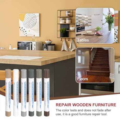 HARFINGTON Wood Filler Sticks 6 Colors Wooden Wax Touch Up Furniture Repair Crayons for Light Brown, White, Starry Gray, Gray Walnut, Dark Blue Gray, Light Blue Gray - color: For Yellow Tone Series