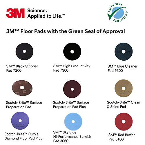 3M Cleaner Floor Pad 5300, 12" Diameter, Blue (Case of 5) - size: 12 inches