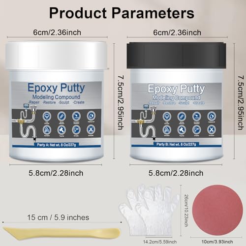 Epoxy Putty 16 oz AB Metal Epoxy Filler for Fast Repair Leaks Underwater High Adhesive Self-Hardening Pool Putty Sculpt Clay for Metal Wood Tile Repairing, Bonding, Sculpting White - color: White