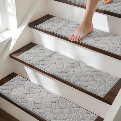 BEQHAUSE Non Slip Stair Treads for Wooden Steps 28" x 9", 4pcs, Grey - color: Grey - Geometric, size: 28 in X 9 in (4 Pieces)