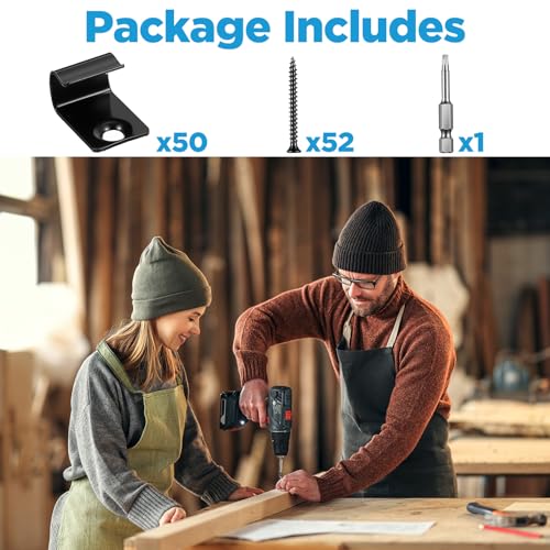 50 Pack Starter Deck Clips Universal, Black Stainless Steel Hidden Fasteners with 52 Torx Screws and 1Torx Bit for Composite Decking Boards/Grooved/Perimeter Decks
