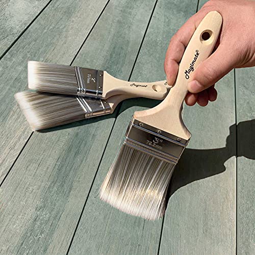 Magimate Double Thick Chip Brush, Wood Handle Straight Flat Stain Brush 3in