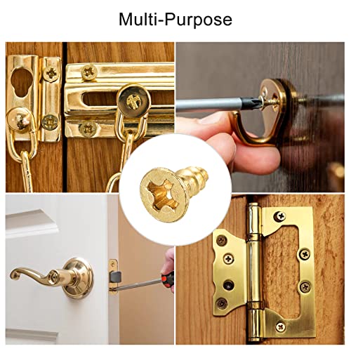 uxcell Brass Wood Screws, M3.5x8mm Phillips Flat Head Self Tapping Connector for Door Hinges, Wooden Furniture, Home Appliances 50Pcs - size: M3.5x8mm