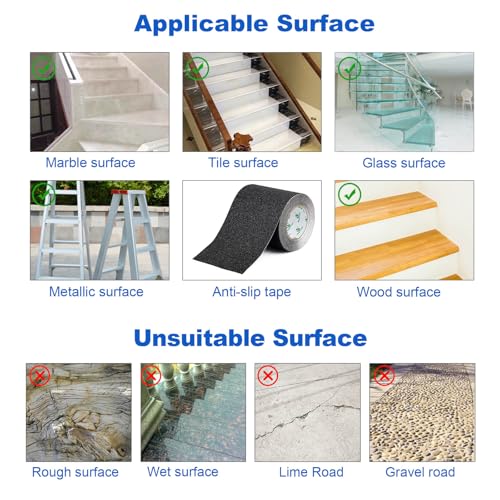 BOMEI PACK Black Anti Slip Tape, 6 Inch x 33 Foot Non-Slip Traction Grip Tape for Stairs, Waterproof Stair Treads Grip Non Slip, Non Skid Tape for Steps, Outdoor Black Grip Tape - size: 150mm