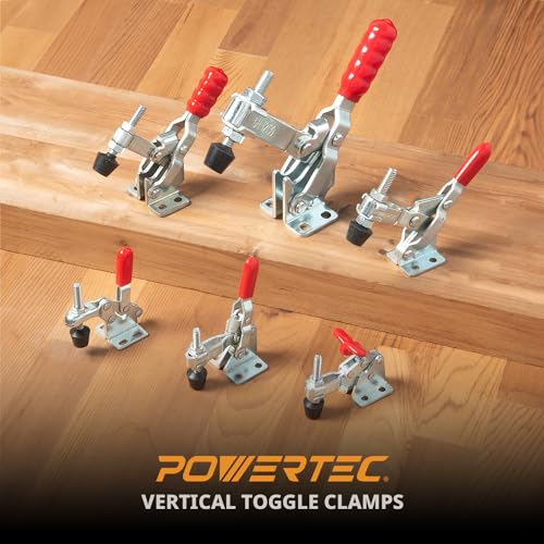 POWERTEC 1PK Toggle Clamp, 500 lbs Holding Capacity, 12130 Quick Release Vertical Clamps w/ Antislip Rubber Pressure Tip for Woodworking Jigs and Fixtures, Welding, Drill Press, Crosscut Sled (20305), Pack of 1 - size: 12130, 1PK