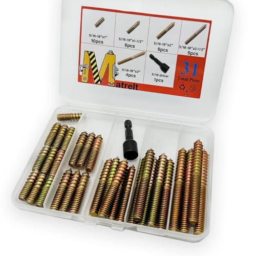 31 Pack 5/16-18" Hanger Bolts 5Sizes 1-3 Inch Include1 pcs Hanger Bolt Driver Double Headed Bolts Wood Dowel Screw Self-Tapping Screw Hanger Bolt for Furniture Screws Wood Screws Double Threaded - size: 5 Size 5/16-18"-30P+Tool