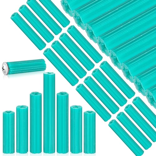 Lineshading 500pcs Expanding Plastic Screw Anchors 1/4" Hole Green Plastic Anchors for Concrete Tile Cement Bolt Expansion Tube for #10,11,12 Screws, Fix to Wall Drywall or Other Surface (1-1/2") - size: 1-1/2"