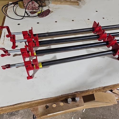 4 Pack 3/4 Inches Pipe Clamp, Wood Gluing Pipe Clamp Set, Heavy Duty Woodworking Cast Iron Clamp for Metalworking, Woodworking and Frame Assembly, Red