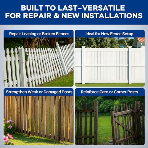 Fence Post Repair Kit for Leaning Fences, No-Dig, White, 2-Pack - color: White