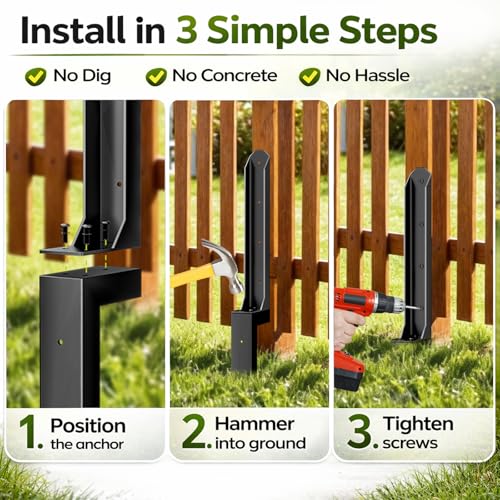 6 Pack Fence Post Repair Kit, Heavy Duty Steel Ground Spike Anchor for Fixing Leaning or Broken 4x4 & 6x6 Wood Posts, No Dig Drive-in Support for Yard, Garden & Fence - size: 6pack