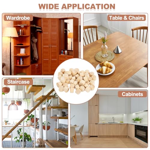 MECCANIXITY 100 Pcs Wood Plugs, 1/2" Flat Head Wood Plugs for Screw Holes Wooden Screw Hole Covers for Furniture Cabinets DIY Projects Assortment Kit - size: 1/2"