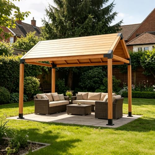 6 PCS Iron Pergola Brackets with 4 Post Bases & Covers - size: 14-Pc Gable Kit: 6P Brackets+4P Base&Cover