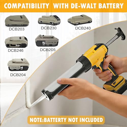 Cordless Caulk Gun Compatible with Dewalt 20V Battery (No Battery) 10 Oz Electric Caulking Gun,6 Adjustable Speeds, Anti-Drip,450LM LED Light for Sealing Tiles,Floors,Sinks,Sealing