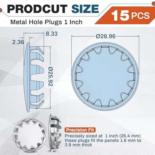 Hicarer 15 Pack Fit 1"(25.4mm) Hole Metal Hole Plugs - color: Silver, size: 1 Inch (25.4 Mm)