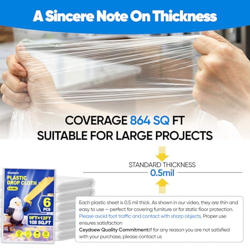 14 Pack Premium Plastic Drop Cloths for Painting 9x12ft, Waterproof & Dust-Proof Painters Plastic Drop Cloth, Disposable Plastic Paint Tarp for Home Renovations & DIY Projects - color: 14-pack