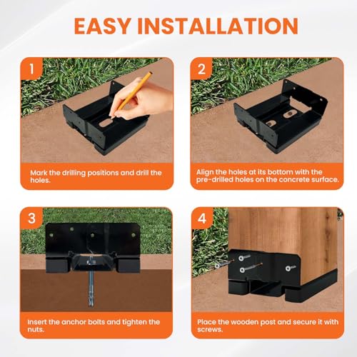 8x8 Post Base for Concrete Heavy Duty Black E-Coated 4 PCS - color: Black