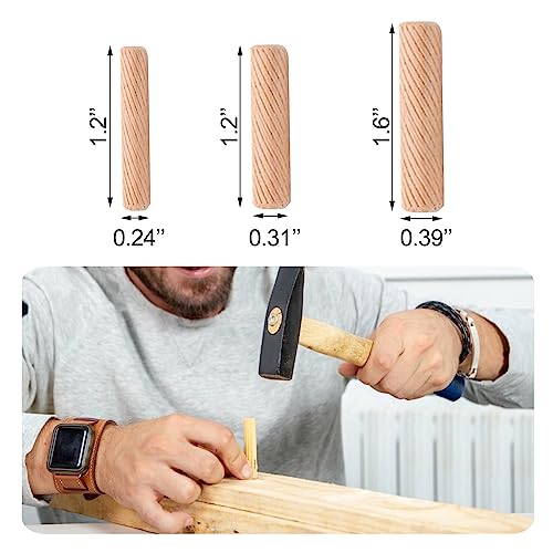 Medsuo 21PCS Wooden Dowels Assorted, Wood Pegs for Shelves, 1/4 5/16 3/8 in