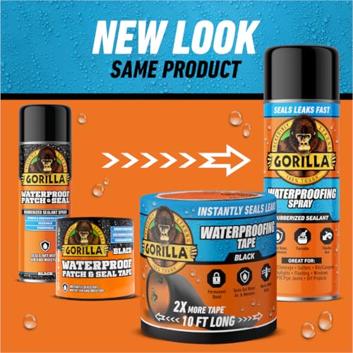 Gorilla Waterproofing Spray, Black, 16 oz, Flexible Rubberized Sealant - color: Black, size: 1 - Pack