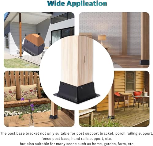 4 x 4 Post Base, 2 Pcs (Inner Size 3.6"x3.6"Deck Post Base) Heavy Duty Metal Black Powder Coated Post Brackets Fit for Standard Wood Post Anchor for Deck Porch Handrail Railing Support - size: 3.6X3.6-2PCS