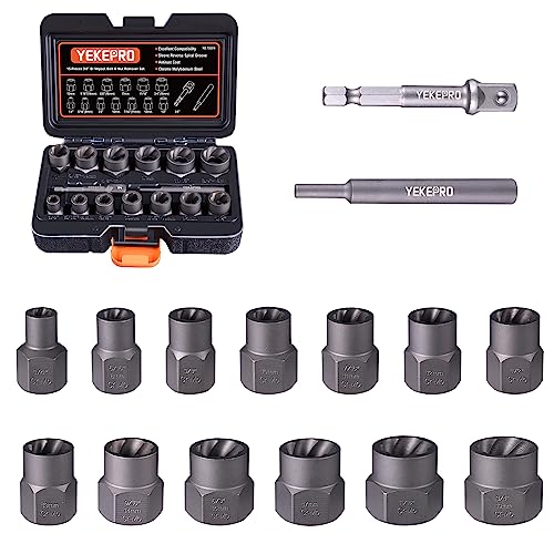 15PCS Impact Bolt & Nut Extractor Set, 3/8" Drive Extractor Socket Set - size: 15-Piece Bolt Extractor Set