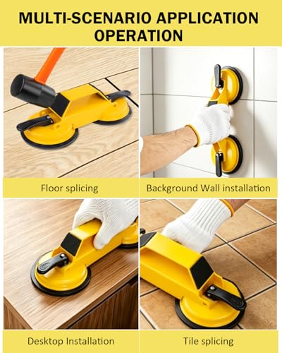 Floor Gap Fixer Tool Kit with Dual Suction Cup, Carbon Steel Laminate Flooring Gap Repair Tool for Vinyl Plank Wood Hardwood Floors, Heavy Duty Fixer with Mallet, Pads, Scraper, Gloves, Cloth