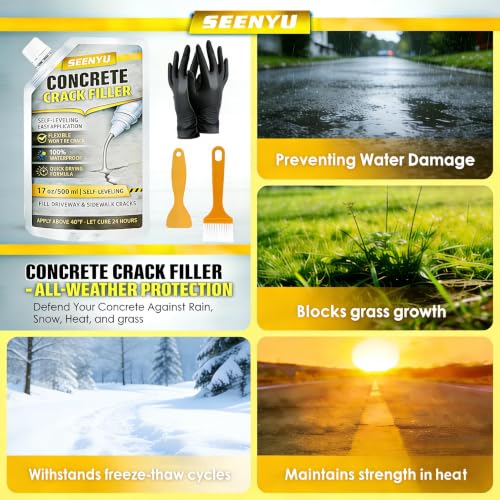 Concrete Crack Filler Self Leveling Sealant, Waterproof Fast-Drying Cement Crack Sealer Repair, 35oz Flexible Easy DIY Outdoor Seal Glue for Driveway, Sidewalk, Patio, Garage Floor, Asphalt - Gray - size: 2PACK