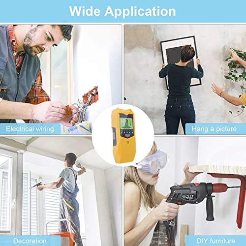 Stud Finder Wall Scanner, 5 in 1 Electronic Stud Sensor, Metal Detector Wall Scanner, Wall Wood Detector Scanner with LCD Display & Audio Alarm for Wood Metal Pipe Studs AC Wire Detection (Yellow)