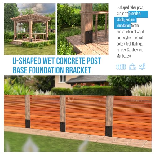 6x6 U-Shape Post Base Heavy Duty Wet Concrete Holder (Black - Set 4) - size: 6IN, style: Set 4