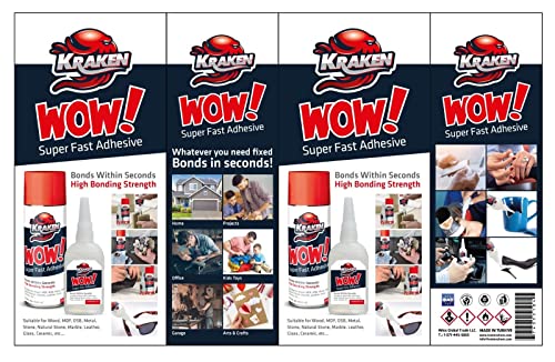 Kraken Bond Wow! CA Glue (3x1.75 oz) & Activator (3x6.75 fl oz) - Cyanoacrylate Glue for Woodworking, Craft & Repairs | Fast Bonding | 3 Pack - size: 3 Pack