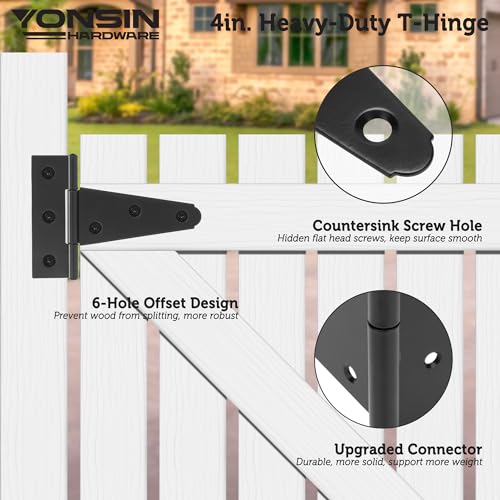 4" T-Strap Shed Door Hinges 2Pcs, Heavy Duty Black Tee Hings for Wooden Fence Gate, Outdoor T Hinges Barn Door Gate Hinges Hardware, Wrought Hinges Hardware, Thickness 2mm - size: 4 Inch