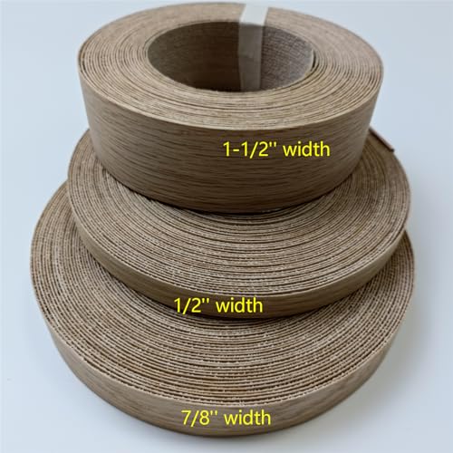 Real White Oak Wood Veneer Edge Banding Roll, 1/2 Inch ×50ft,Preglued Iron On Edging Band with Hot Melt Self Adhesive-Edgebanding Flexible Wood Tape for Laminate Furniture Repair
