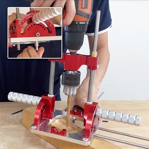 Portable Drill Press, Angle Drill Guide Self-Centering for 1/16" - 1/2" Power Drills 0° To 60° Angle Drill Guide with Drill Chuck & Key, Self-Centering Base Woodworking Furniture