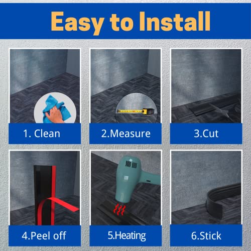 COUKIU Flexible Baseboard Molding Trim, Peel and Stick Rubber Wall Base Moulding Trim, 4 Inch x 10 Feet Self-Adhesive Vinyl Cove Base (Black) - color: Black, size: 4in x 10FT