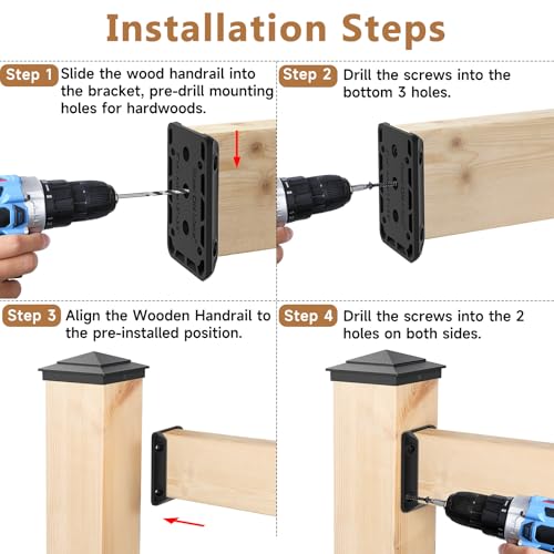 DN Mate 60 PCS Deck Railing Bracket Connectors for 2x4 (Actual 1.5”x3.5”) Handrail to Wood Post Connection, Stair Railing Connectors for Deck Railing Fence Railing
