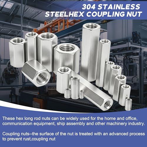 304 Stainless Steel Metric hex Coupling Nuts M6 x 1.0-Pitch 50mm 8 Pcs - size: M6x1.0x50MM
