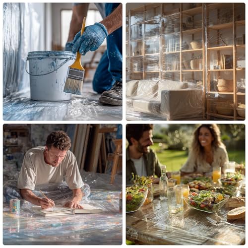 1pcs 9x12ft Painter Plastic Drop Cloths Sheet,Waterproof Anti-dust Cover, Disposable Tarp for Painting for Couch/Furniture Cover - size: 1pack